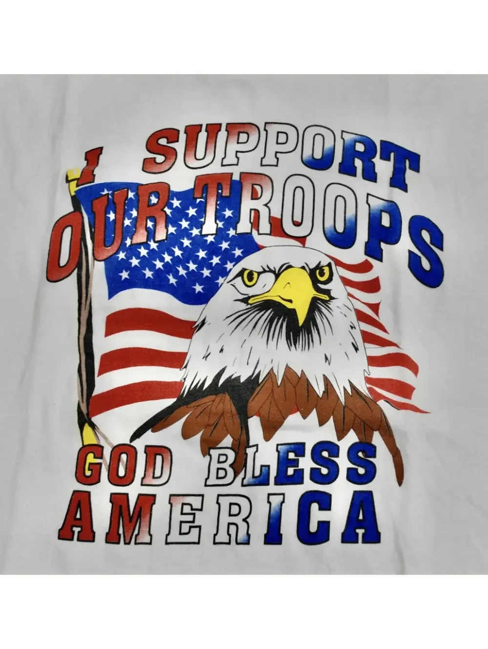 Vintage I Support Our Troops God Bless America White Shirt Size Large